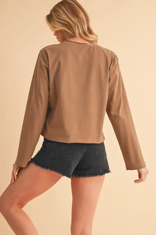 Mocha Aemi Co Round Neck Long Sleeve T Shirt