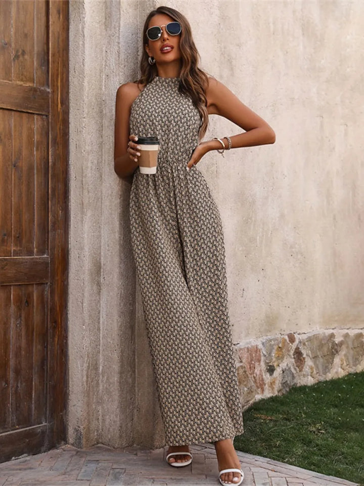 Black Printed Wide Leg Sleeveless Jumpsuit