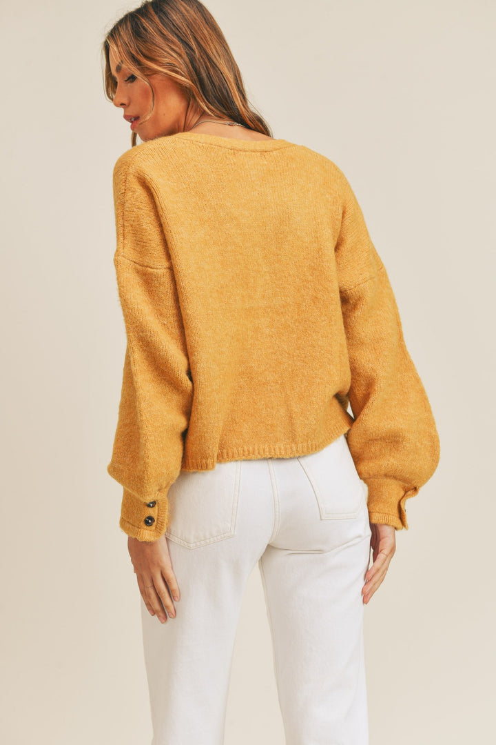 Mustard Mable Long Sleeve Button Down Sweater Cardigan 1