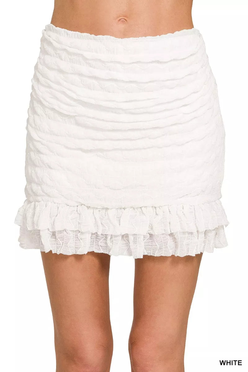 White Zenana Ruched Mini Skirt With Built In Shorts 1