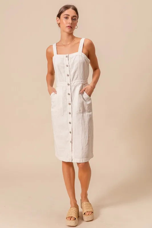 So Me Button Down Pocket Front Pinafore Dress