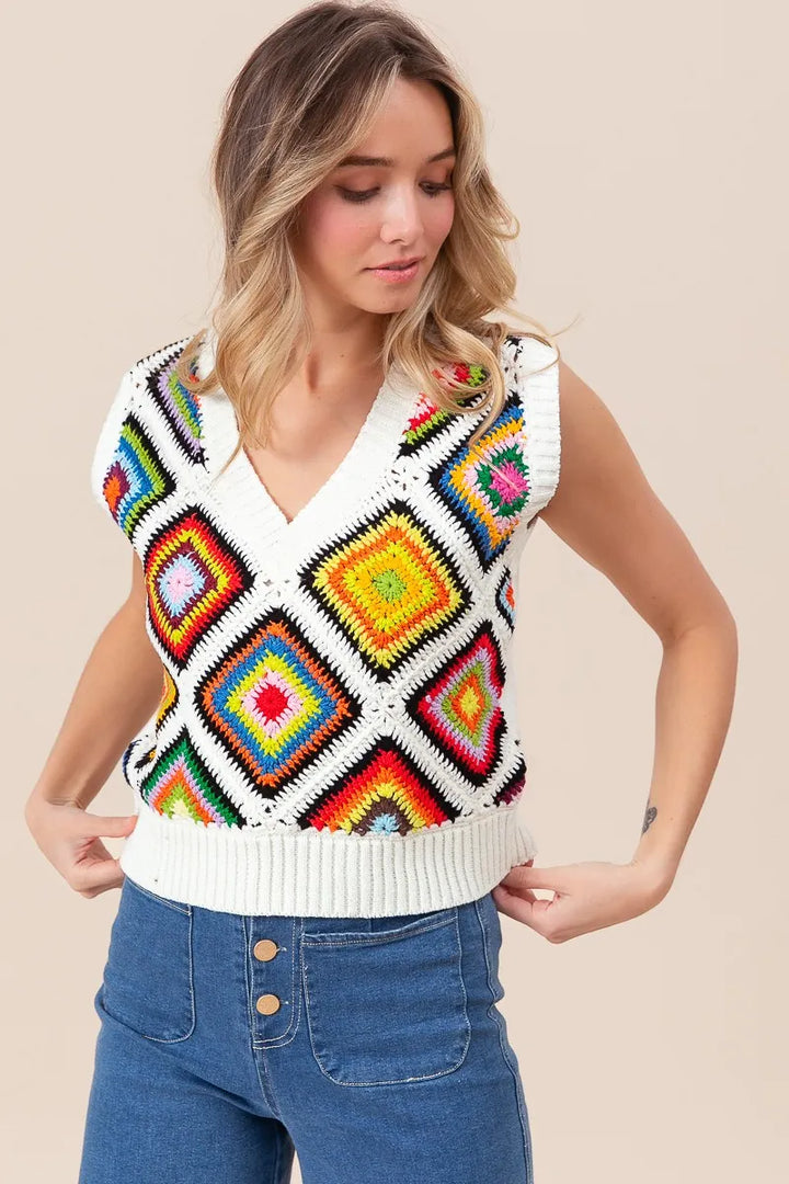 Bibi Diamond Granny Square Sweater Vest