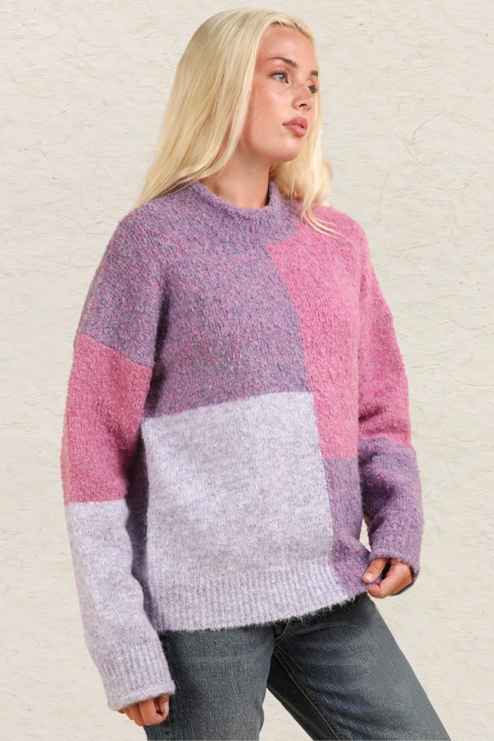 Purple Very J Color Block Mock Neck Drop Shoulder Sweater 3