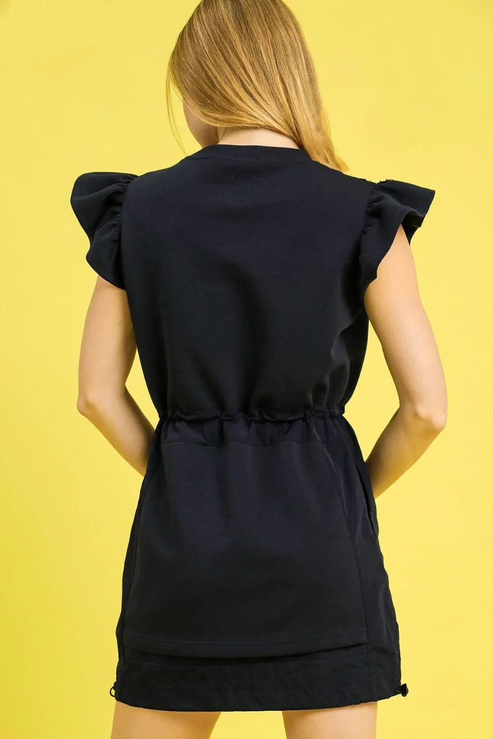 Dark Navy Umgee Luxe Knit Ruffle Sleeve Drawstring Mini Dress