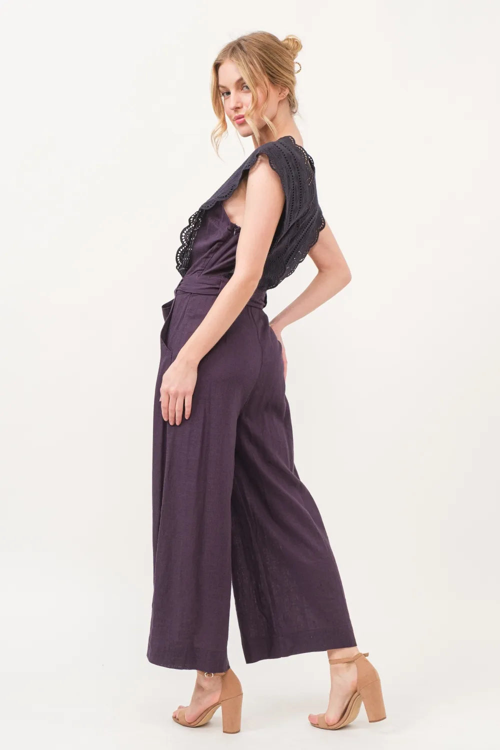 Purple And The Why Laced Surplice Tie Waist Jumpsuit