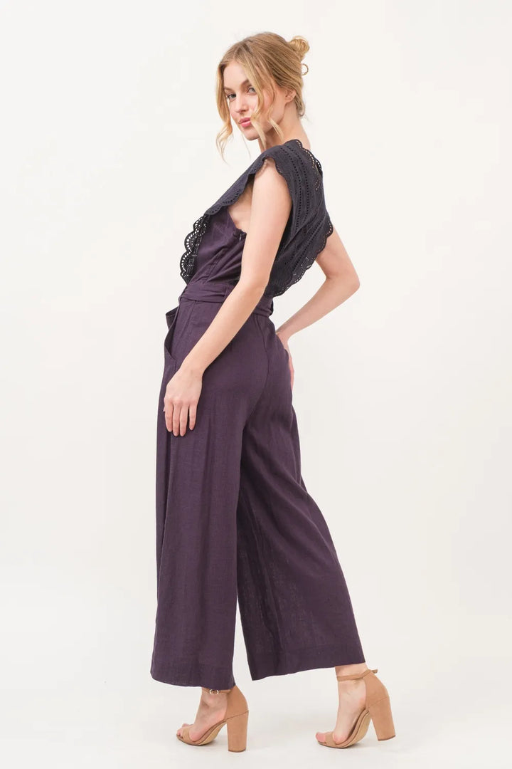 Purple And The Why Laced Surplice Tie Waist Jumpsuit