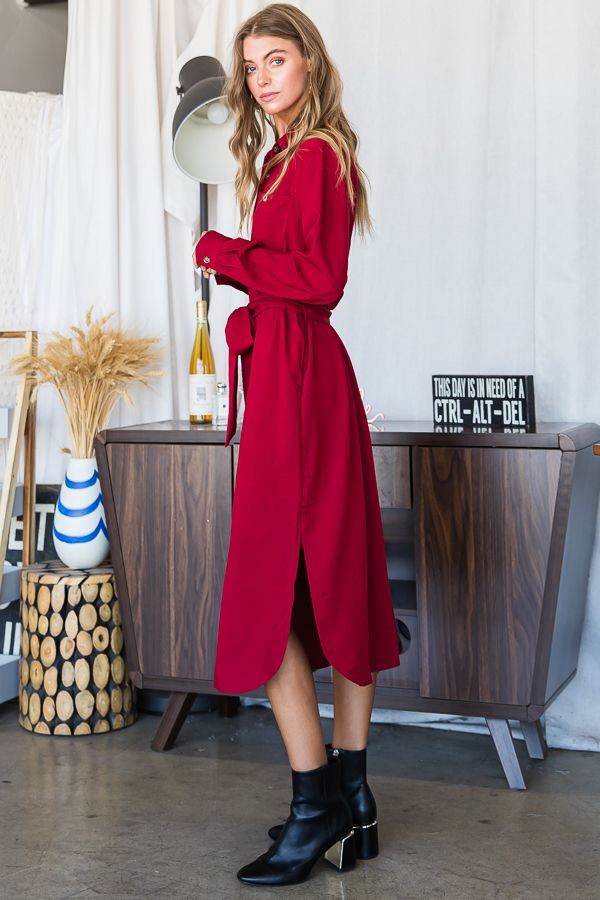 RED Button Down Shirt Long Dress Plus 30 545P