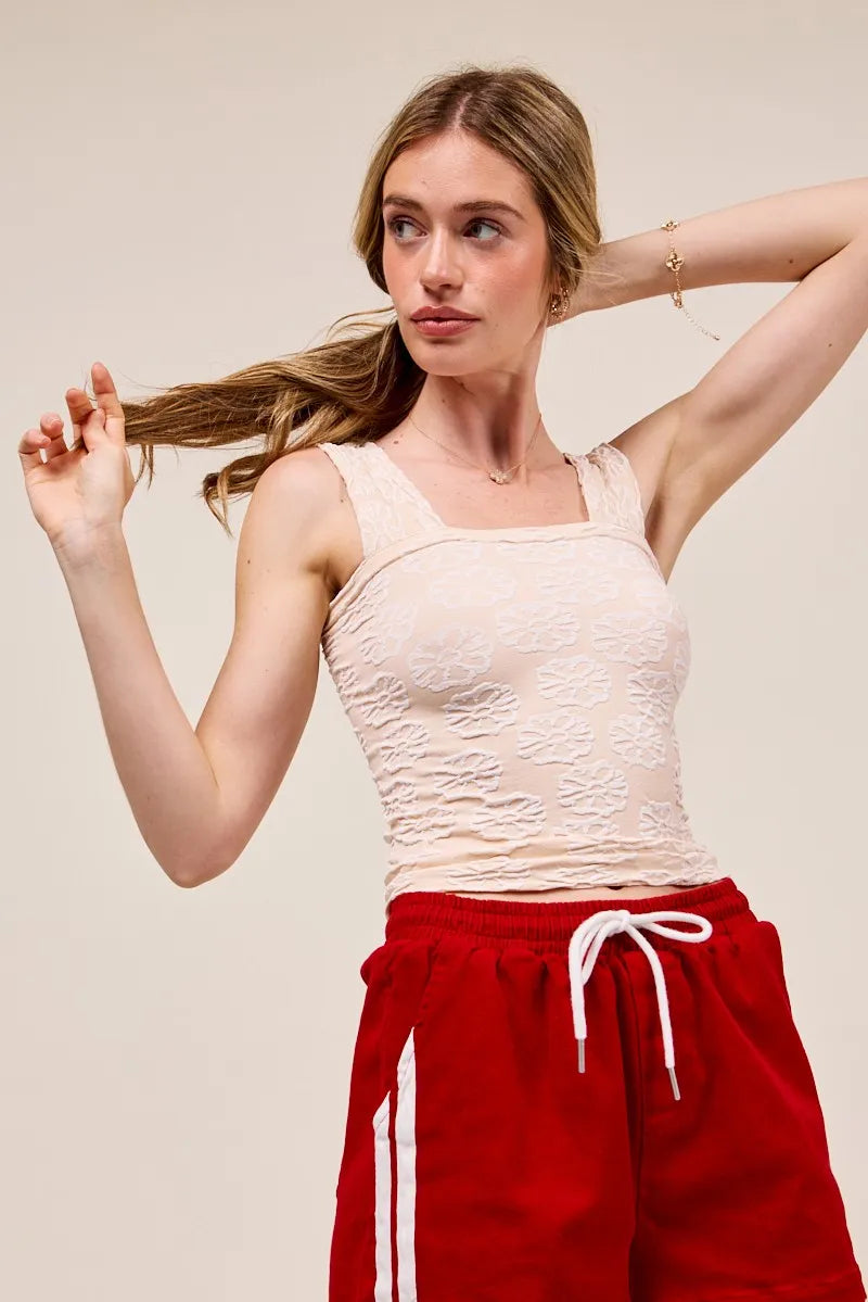 2Tone Oatmeal So Me Two Tone Floral Seamless Tank Top 1