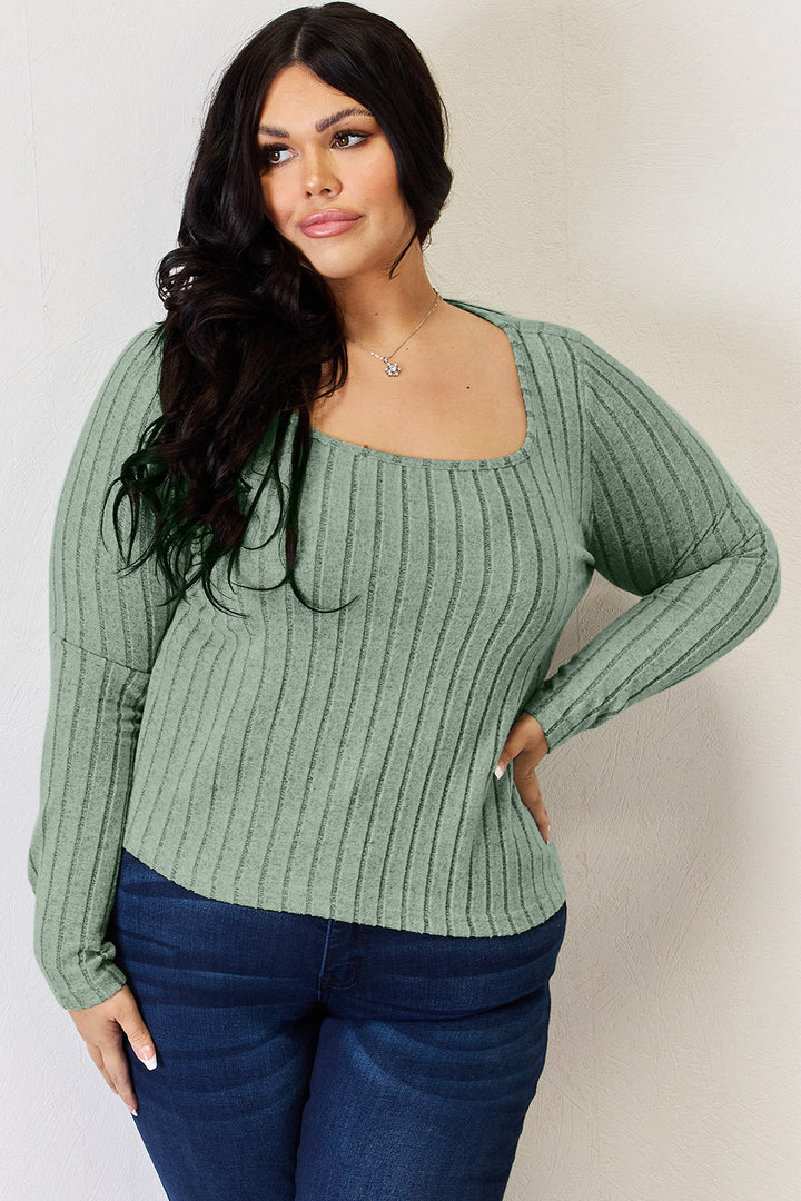 Hot Pink Basic Bae Full Size Ribbed Long Sleeve T Shirt