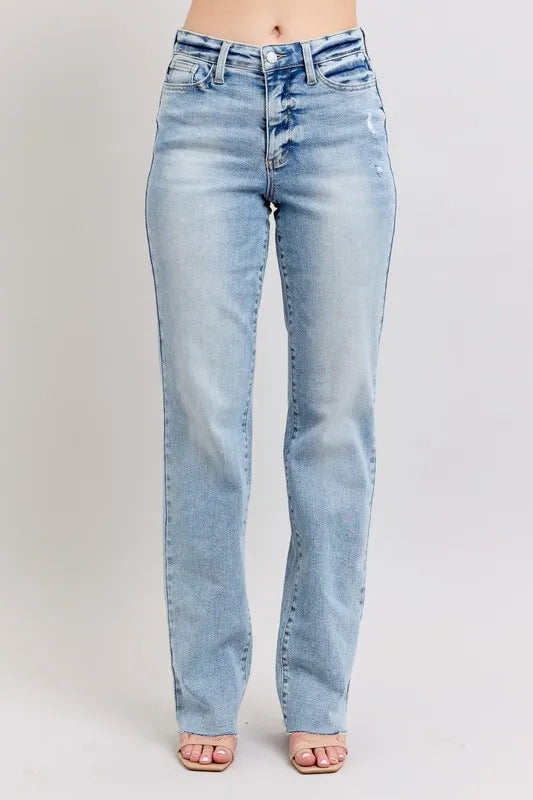 Lt Judy Blue Full Size Mid Rise Light Wash Dad Jeans Plus Size