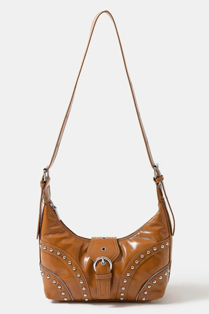 Caramel Fame Faux Leather Studded Trim Shoulder Bag 1