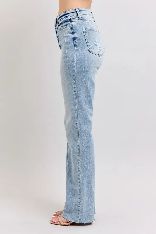 Lt Judy Blue Full Size Mid Rise Light Wash Dad Jeans Plus Size