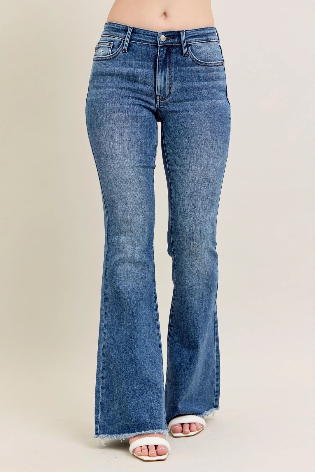 Md Judy Blue Full Size Mr Vintage Wash Flare Jeans W Destroy And Fray Hem Plus Size