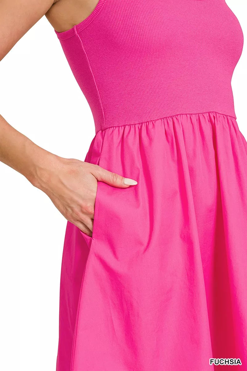 Zenana Combined Knit Woven Midi Dress 2