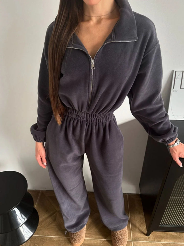 Black Zip Front Long Sleeve Jumpsuit