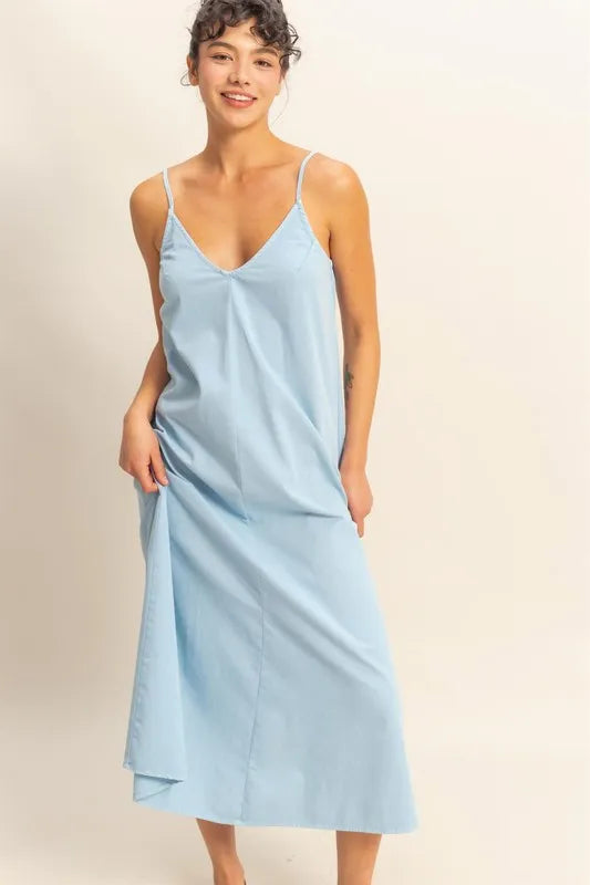 Baby Blue Hyfve Dyed V Neck Loose Dress 2