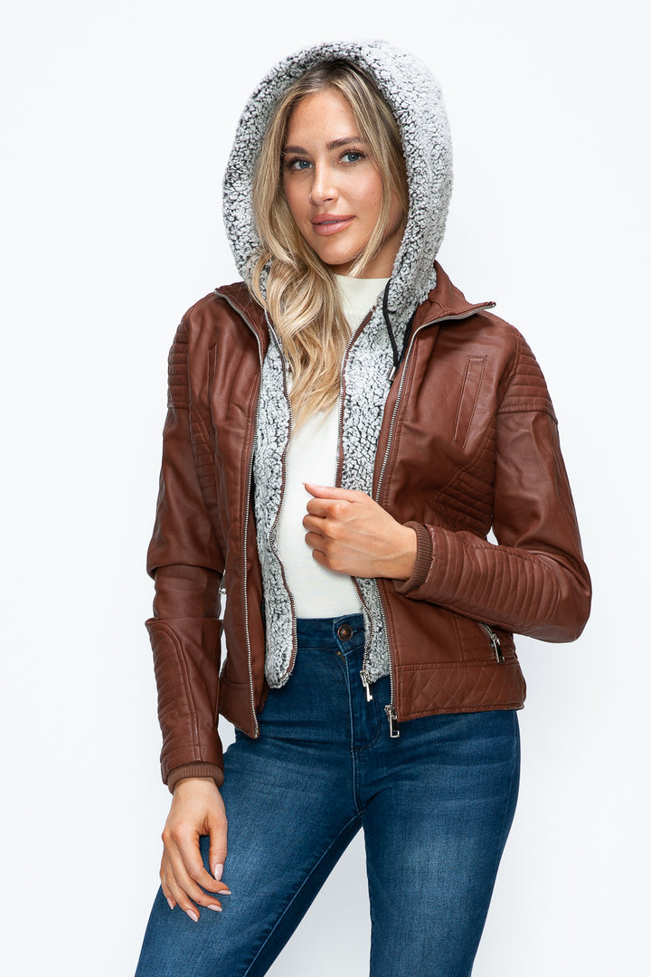 Ymi Faux Layered Double Zipper Jacket With Fuzzy Hood 5