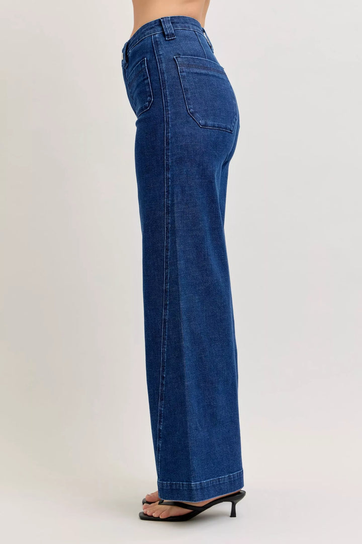 Dk Judy Blue High Waisted Retro Wide Jeans With Patch Pkts Twisted Seams