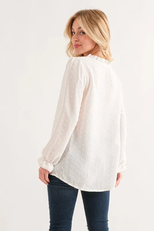 White And The Why Polka Dot Ruffle Detailed Blouse Top