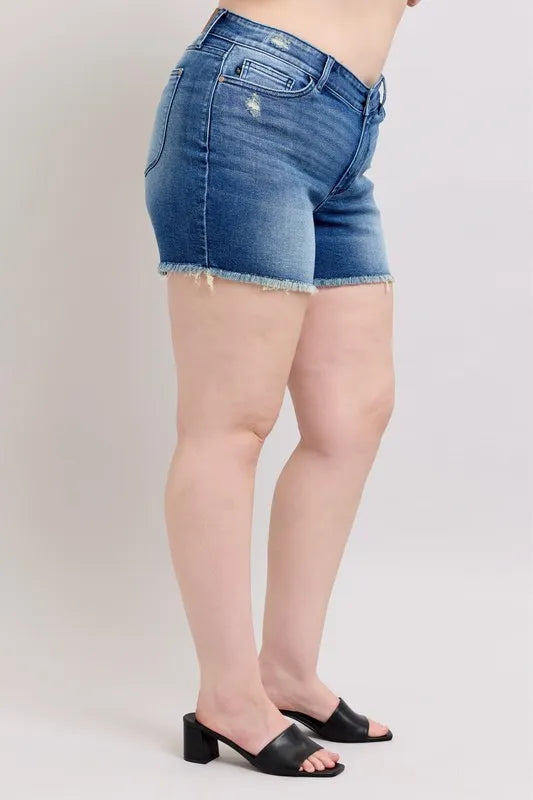 Judy Blue Full Size V Front Denim Shorts With Shield Pockets Plus Size