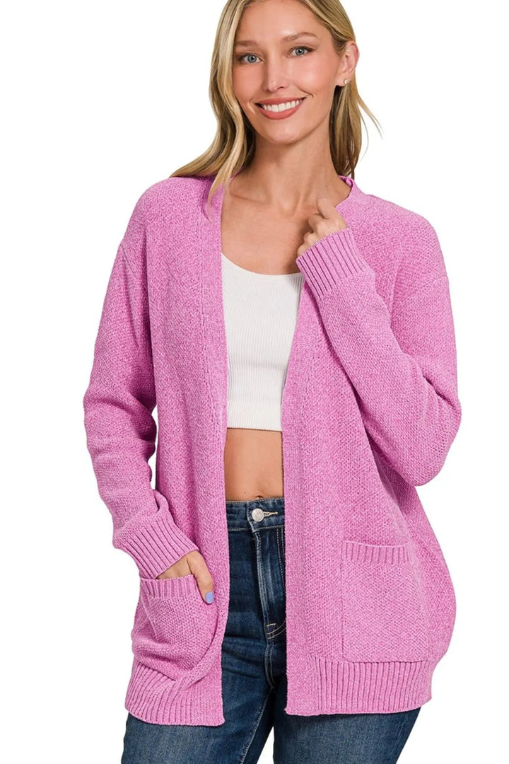 Mauve Zenana Melange Open Front Sweater Cardigan