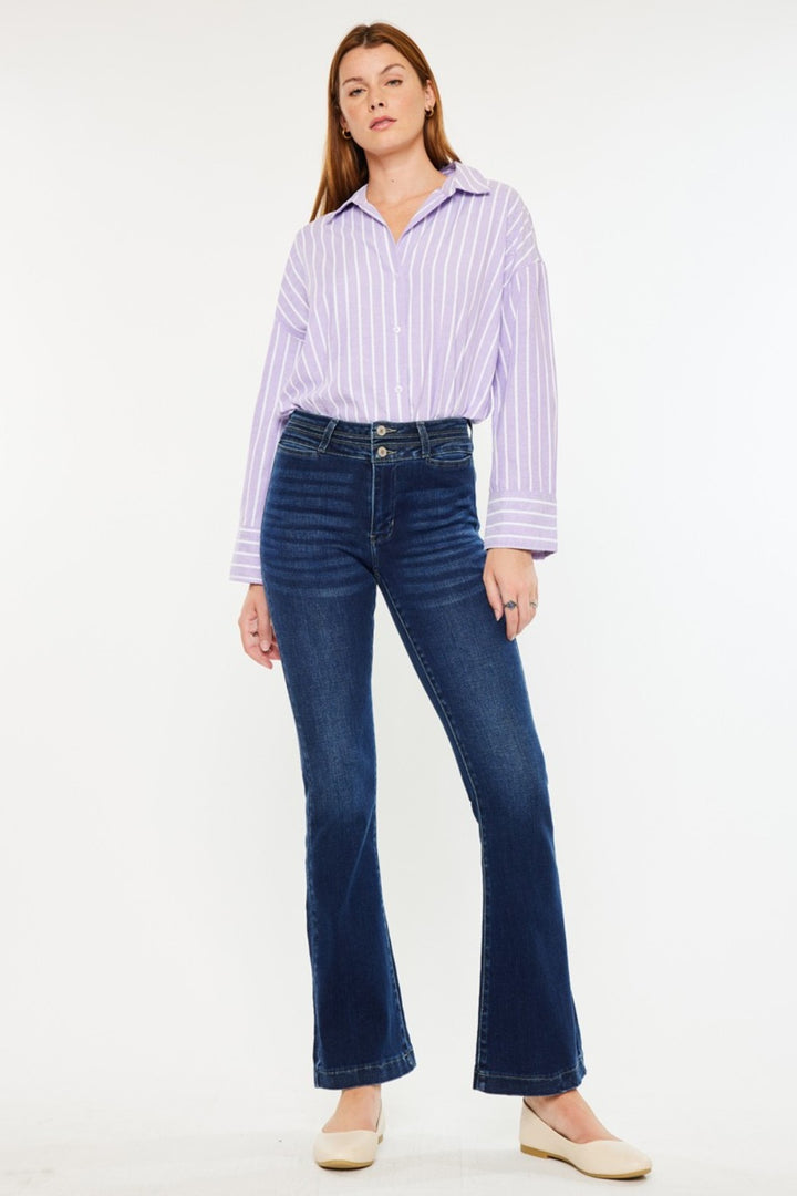 Dark Kancan High Rise Double Waistband Flare Jeans