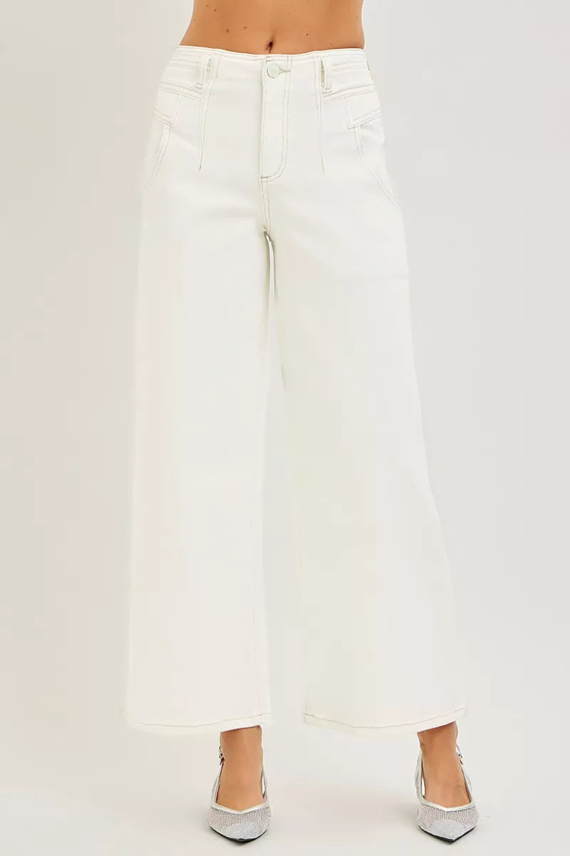 Cream Risen High Rise Ankle Wide Pants