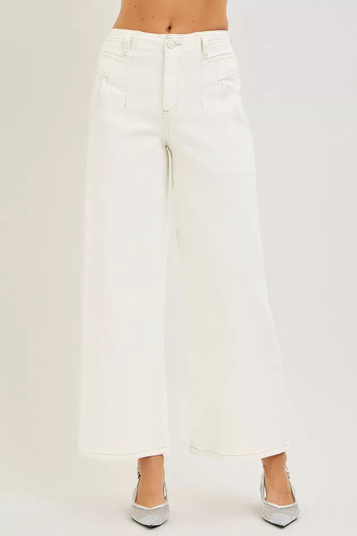 Cream Risen High Rise Ankle Wide Pants