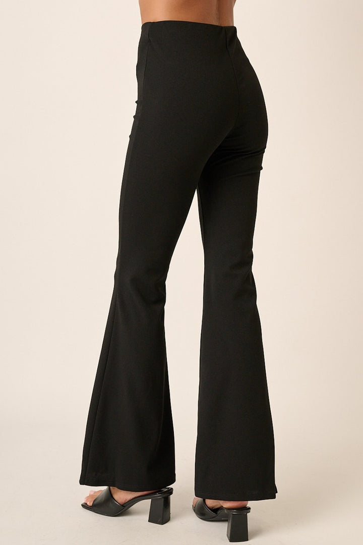 Black Mittoshop Crepe Knit Elastic Waist Flare Leg Pants