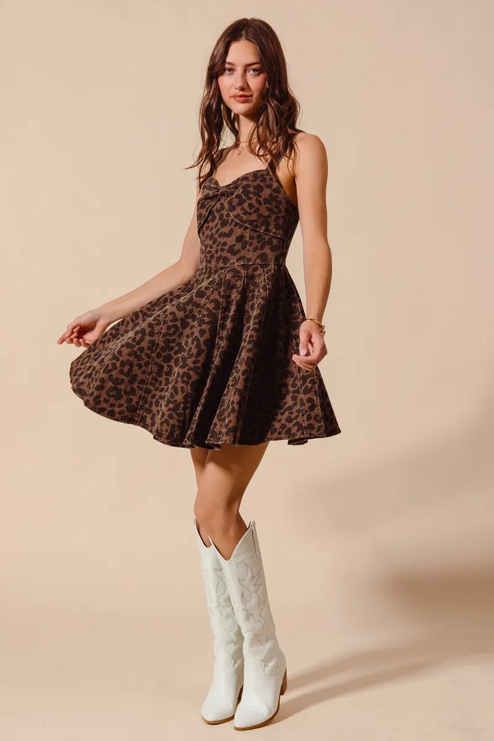 So Me Mineral Washed Leopard Flare Cami Dress