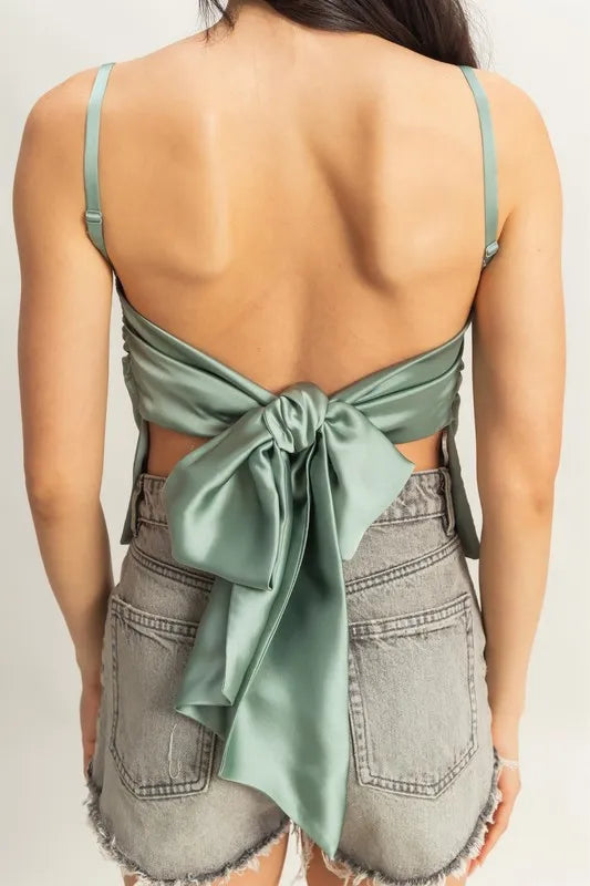 Sage Green Hyfve Satin Back Tie Detail Cami 4