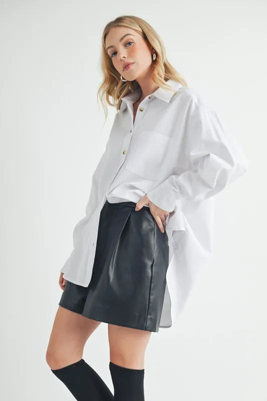 Aemi Co High Low Collared Neck Drop Shoulder Shirt