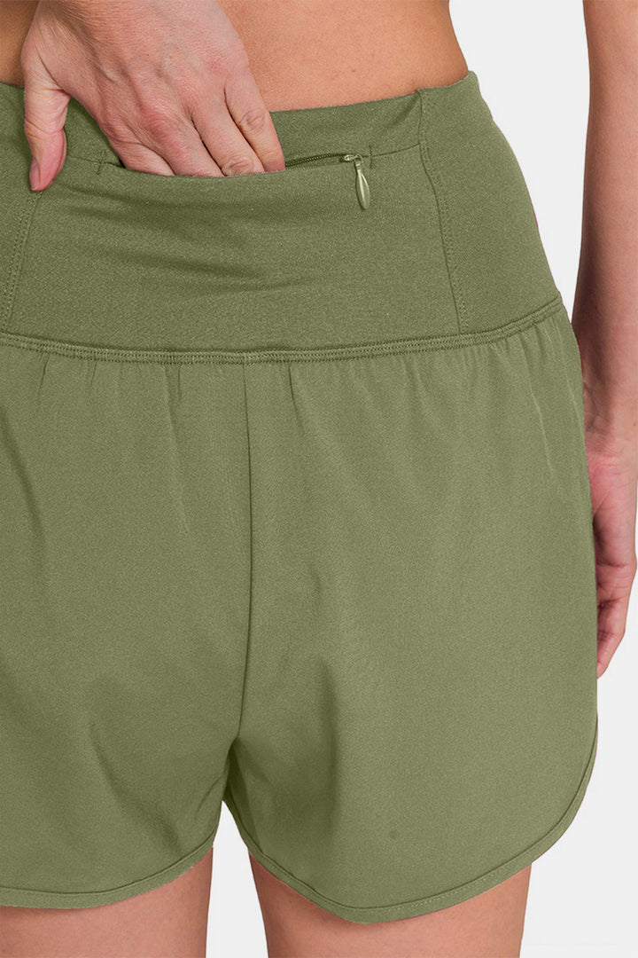 Zenana High Waisted Zippered Back Pocket Active Shorts