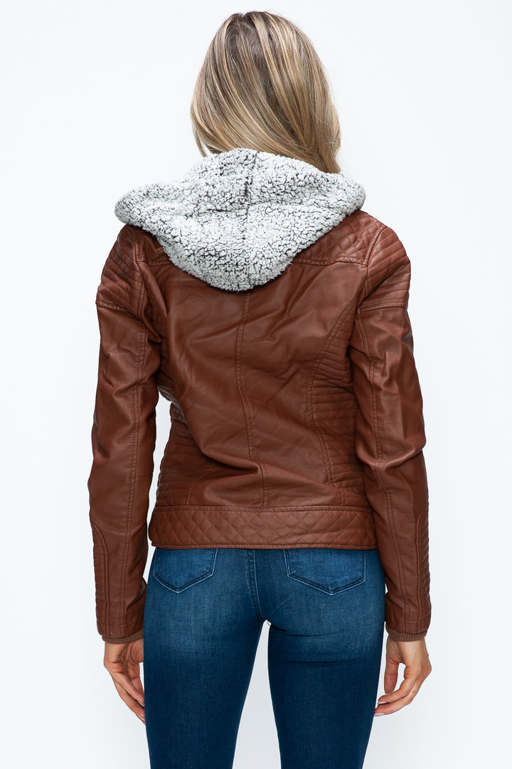 Brandy Ymi Faux Layered Double Zipper Jacket With Fuzzy Hood 5