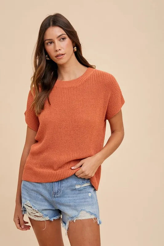 Terracotta Annie Wear Round Neck Short Sleeve Sweater 1