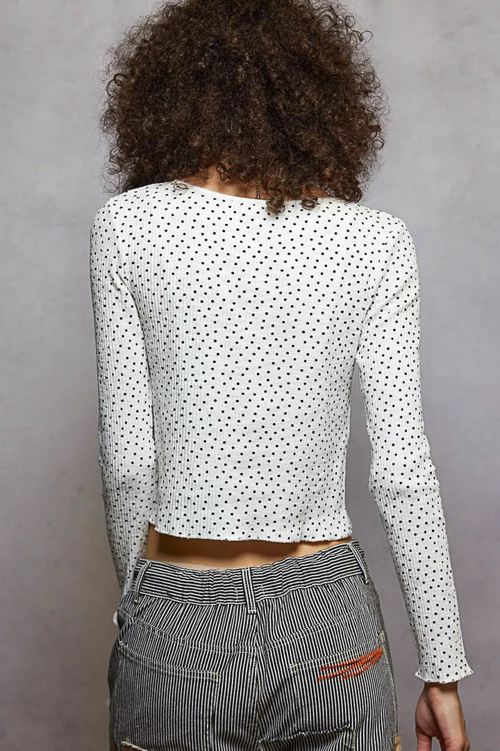 Pol Button Down Polka Dot Ribbed Cardigan