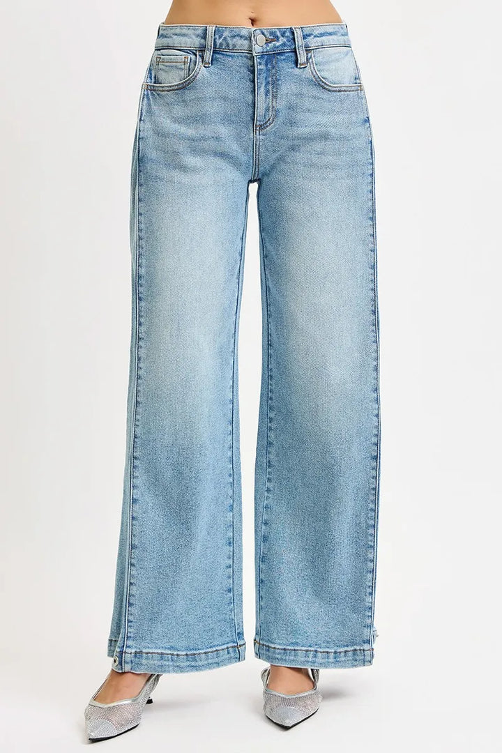 Medium Risen Mid Rise Wide Barrel Transferable Leg Snap Jeans