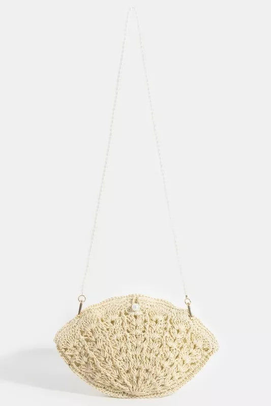 Iv Fame Straw Braided Pearl Beaded Strap Seashell Bag