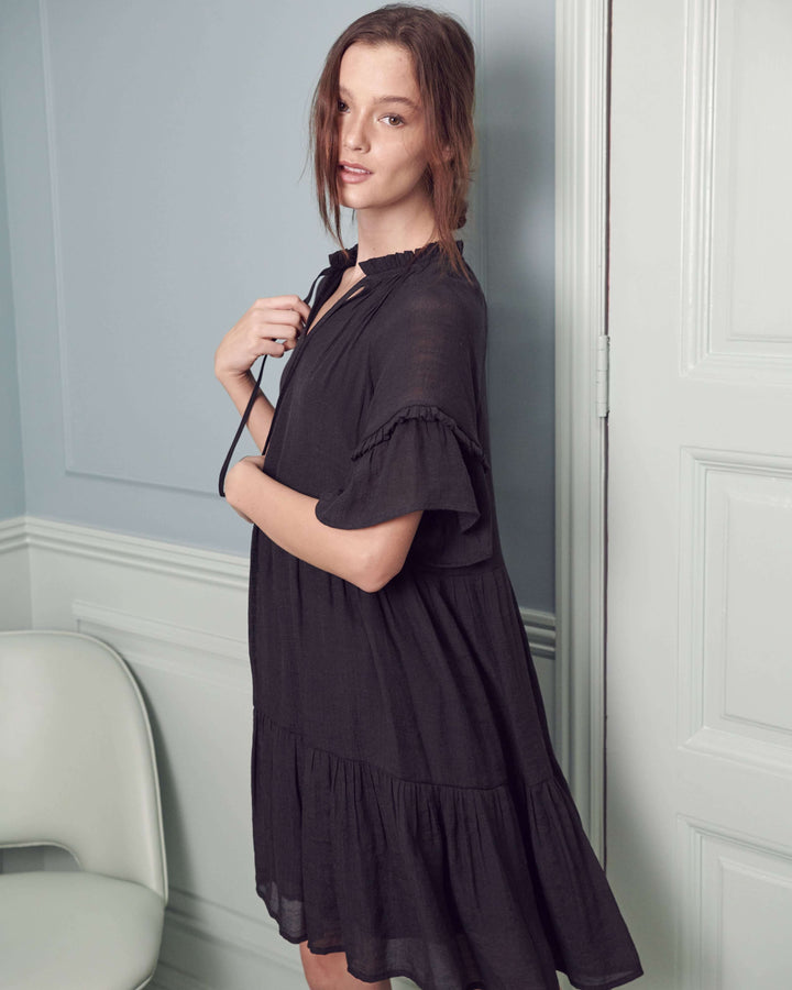 Ruffled Neck Tiered Mini Dress Jbj1054A