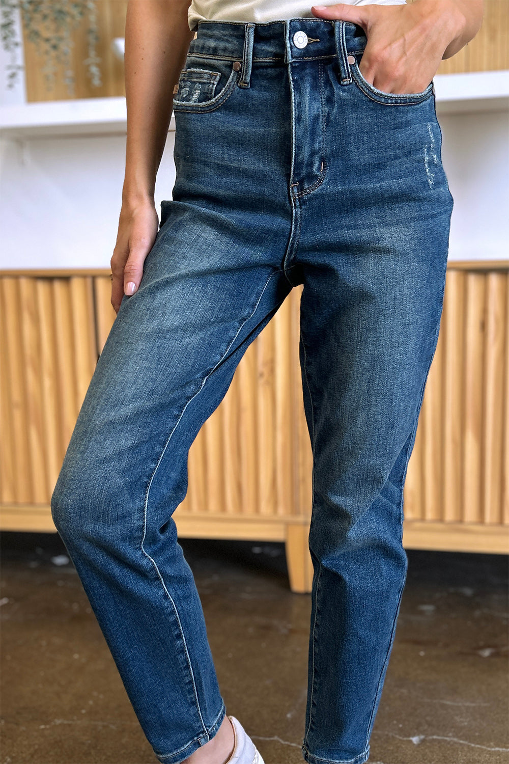 Dark Judy Blue Full Size Tummy Control High Waist Slim Jeans