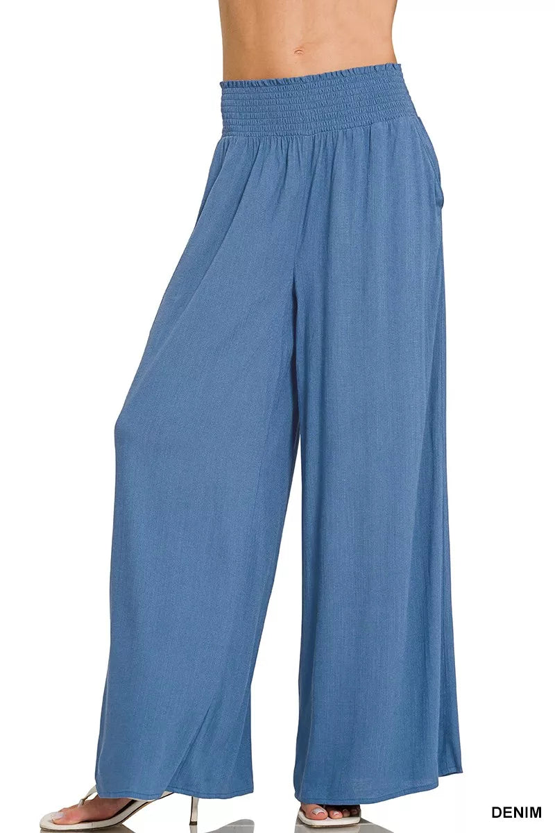 Denim Zenana Smocked Waistband Wide Leg Lounge Pants 4