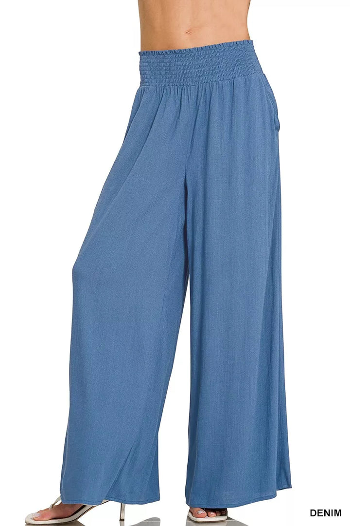 Denim Zenana Smocked Waistband Wide Leg Lounge Pants 4