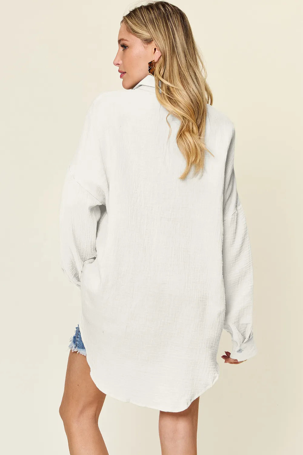 Black Double Take Full Size Pocketed Texture Button Up Shirt