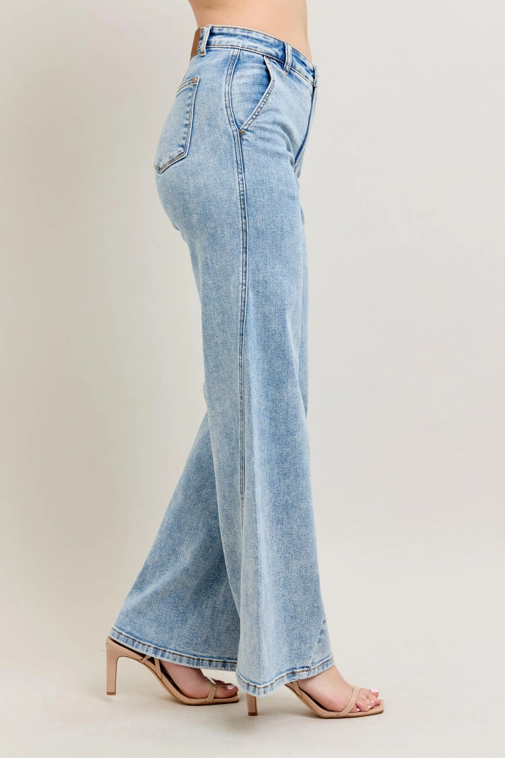 Lt Judy Blue Full Size High Waist Wide Leg Jeans With Skewed Inseam Plus Size