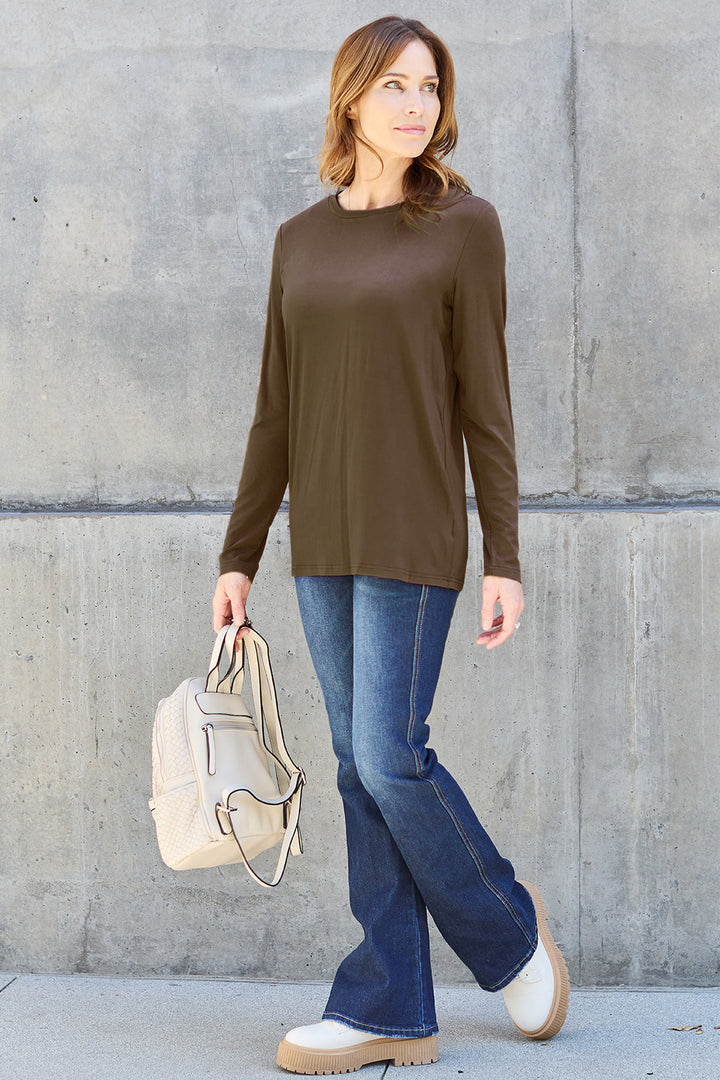 Cerulean Basic Bae Full Size Round Neck Long Sleeve Top