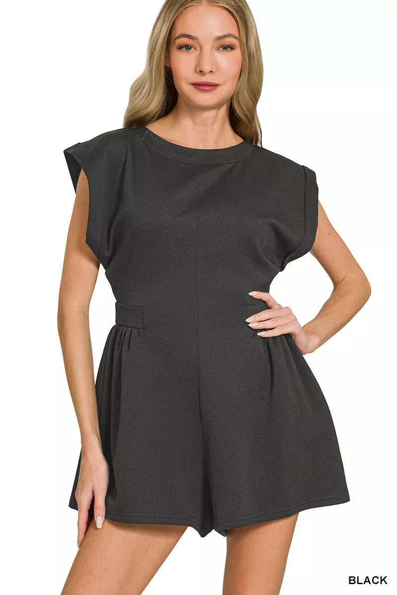 Black Zenana Scuba Open Back Rompers