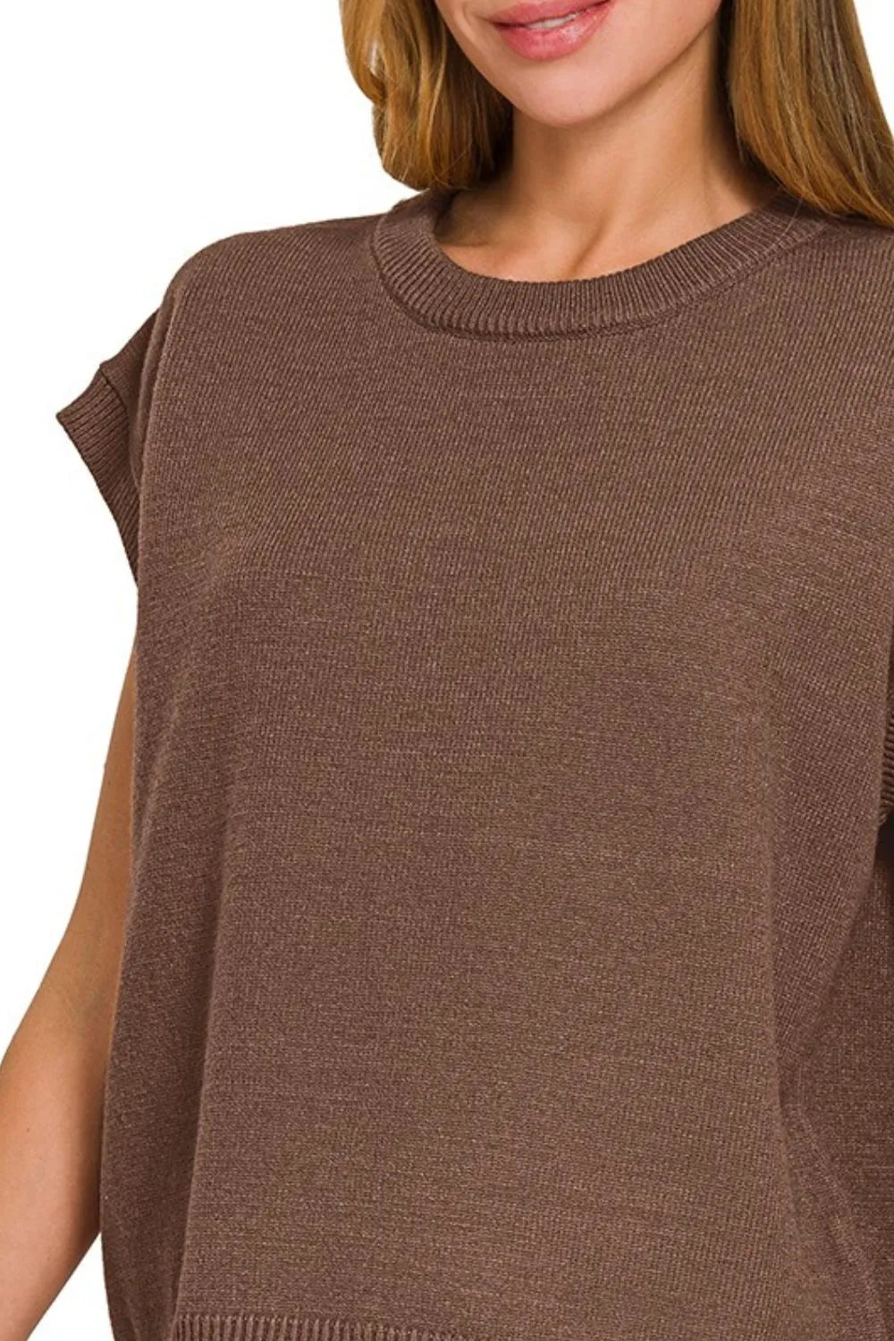 Brown Zenana Oversized Viscose Sweater Vest