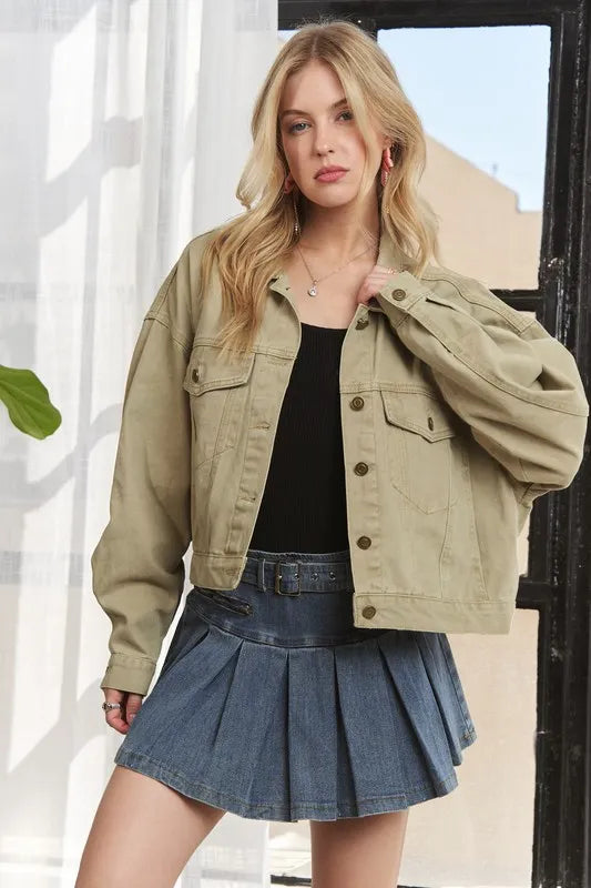 Adora Canvas Button Up Front Denim Jacket