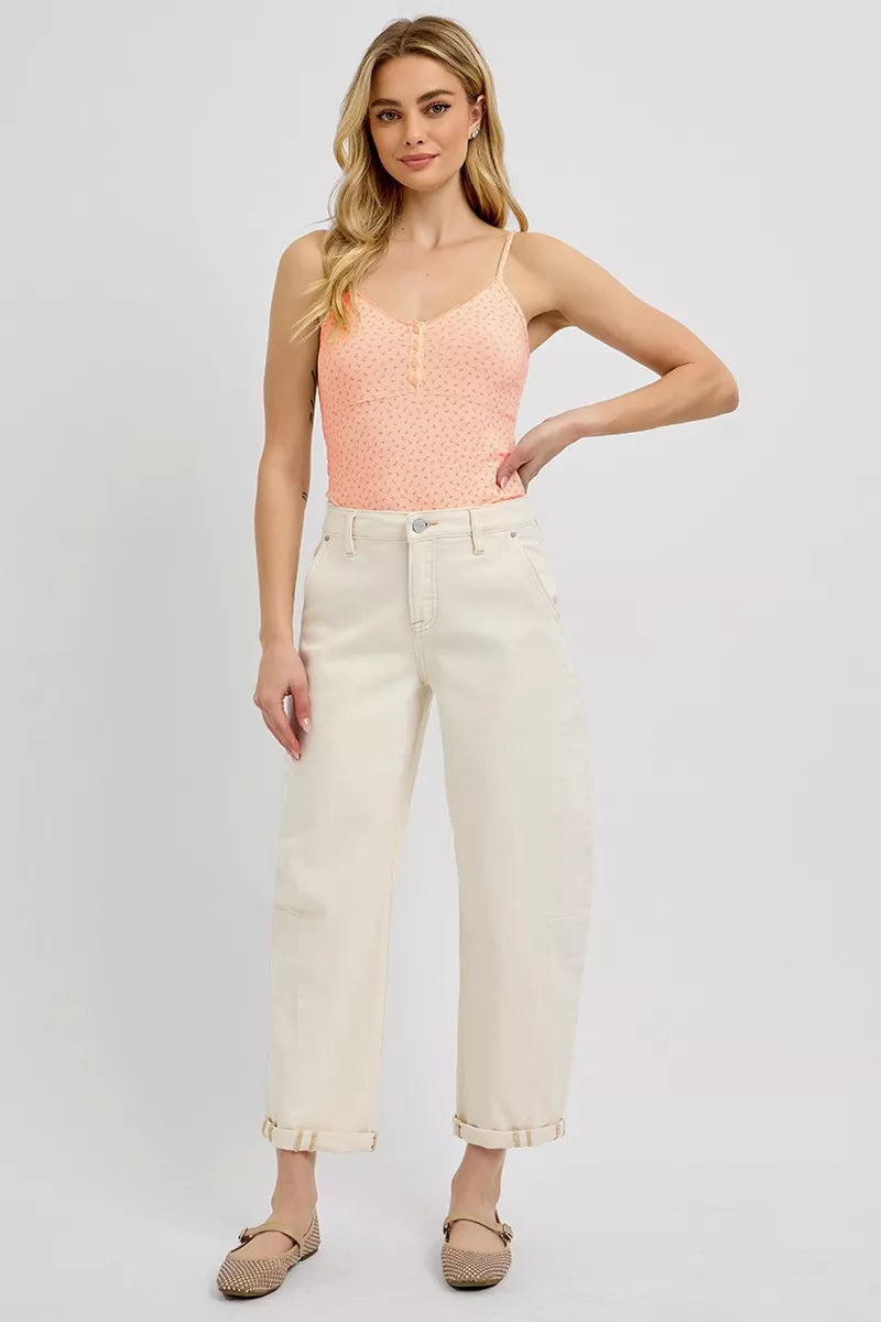 Ivory Risen High Rise Relaxed Barrel Cuffed Jeans