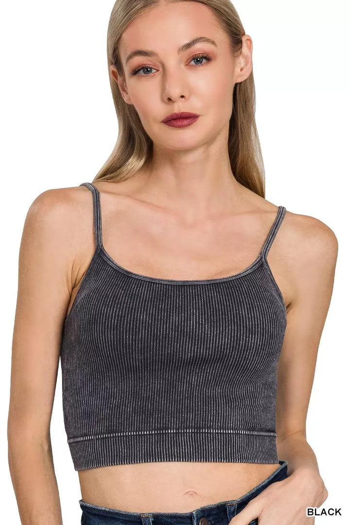 Black Zenana Stone Washed Ribbed Seamless Tank Top